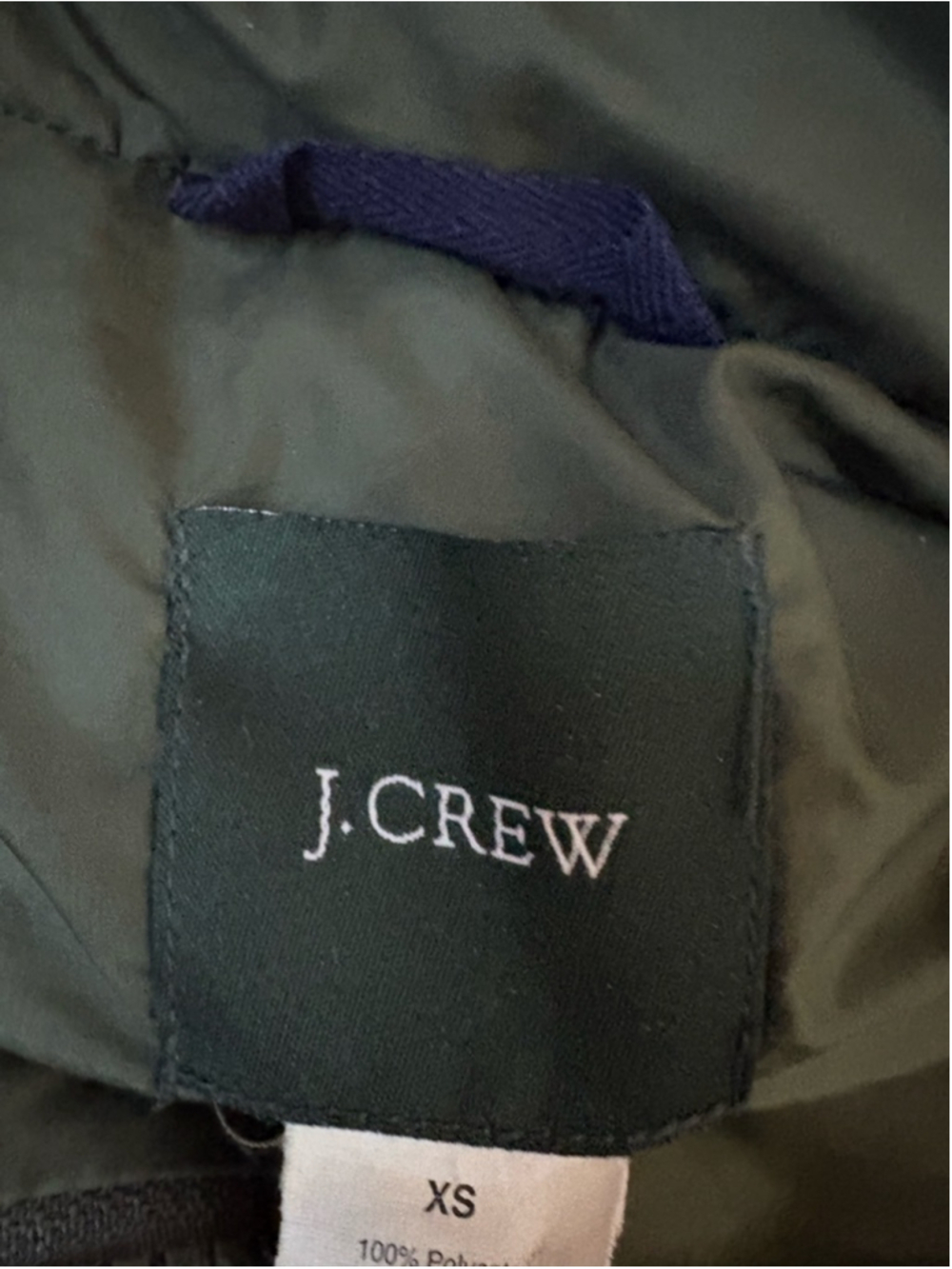 J.Crew Down Puffer Vest Women's XS Olive Green Wood Rope Toggle Full Zi - Picture 7 of 8